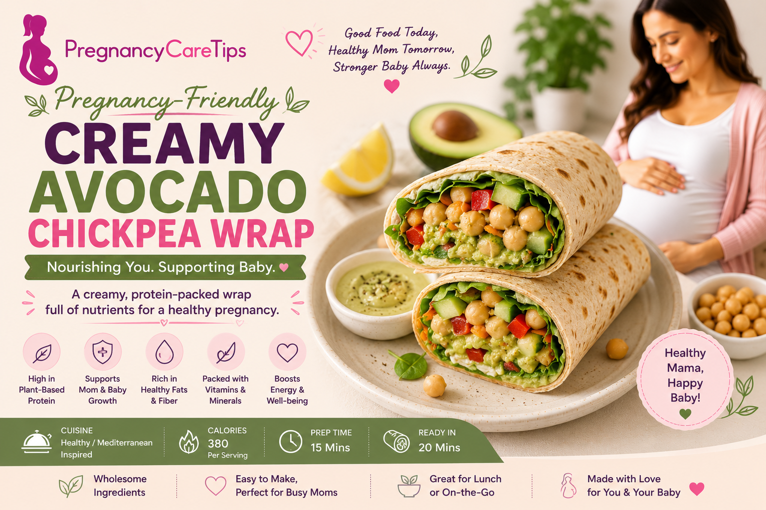 Pregnancy-Friendly Creamy Avocado Chickpea Wrap