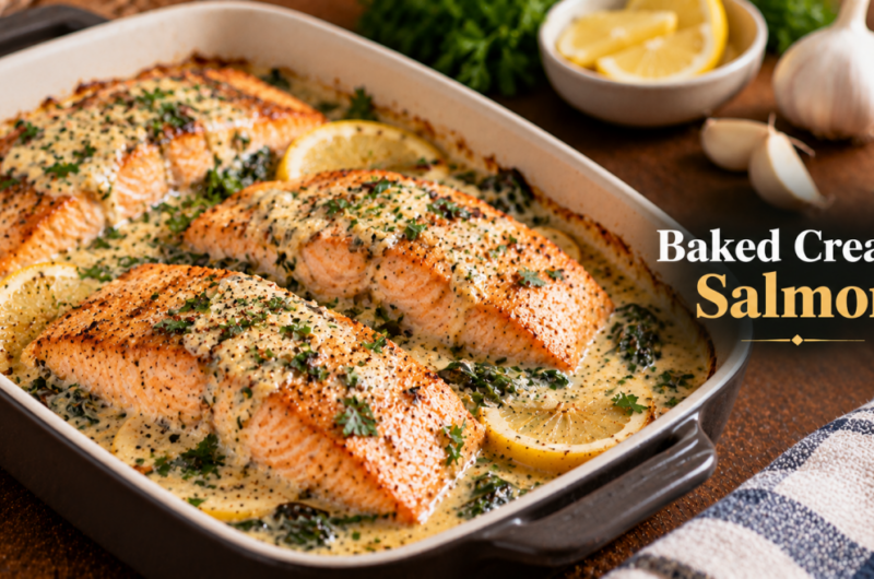 Easy Christmas Baked Creamy Salmon